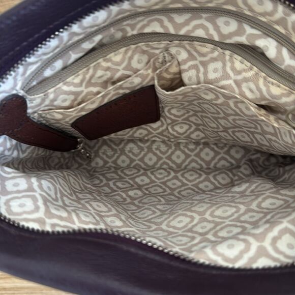 Brighton Dark Purple/Brown Leather Built in Organizer Wallet Crossbody Bag Purse - Picture 11 of 16